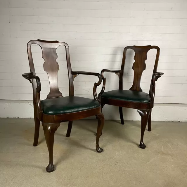 Pair of Victorian Queen Anne Style Mahogany Chairs