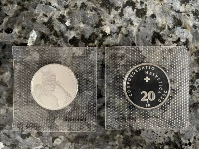 Roger Federer 20 Swiss Francs commemorative silver coin  0.835 stamp, shiny