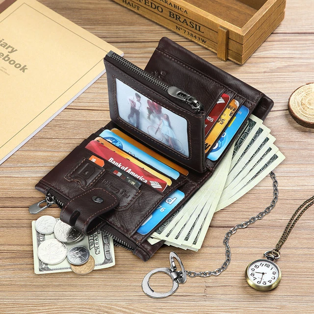 Mens Genuine Leather Biker Trucker Chain Wallet RFID Credit Card Holder Pocket 8
