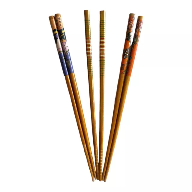 VTG  Japanese Wooden Chopsticks Geisha 3 Pairs Ridges Points