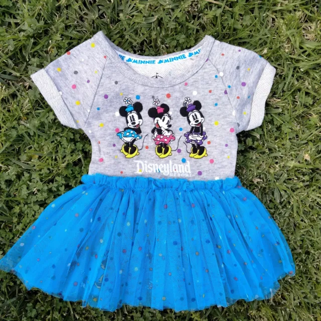 Disney Parks Baby Girls Blue Tutu Dress Gray Snap Bodysuit Minnie Mouse Newborn