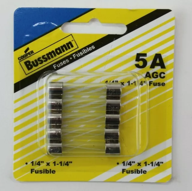 Cooper Bussmann Fuse 5A AGC 1/4" x 1-1/4" Glass Fuse 5pk