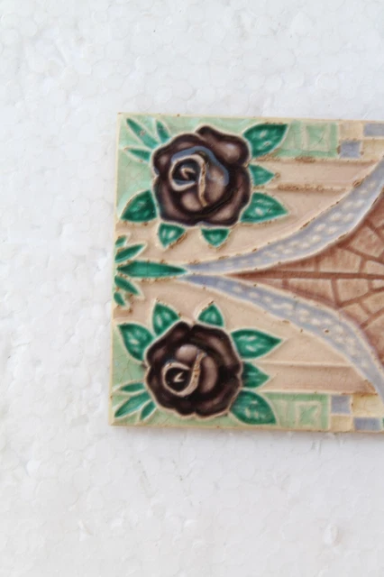 Japan antique art nouveau vintage majolica border tile c1900 Decorative NH4368 2