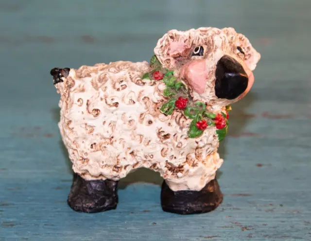 Vintage 1980's Nativity Christmas Sheep Lamb Hand Painted Pecan Shell Resin 3"