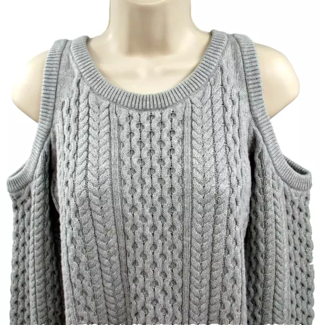 Michael Kors Open Cold Shoulder Gray Cable knit Sweater Merino Wool Size M 2