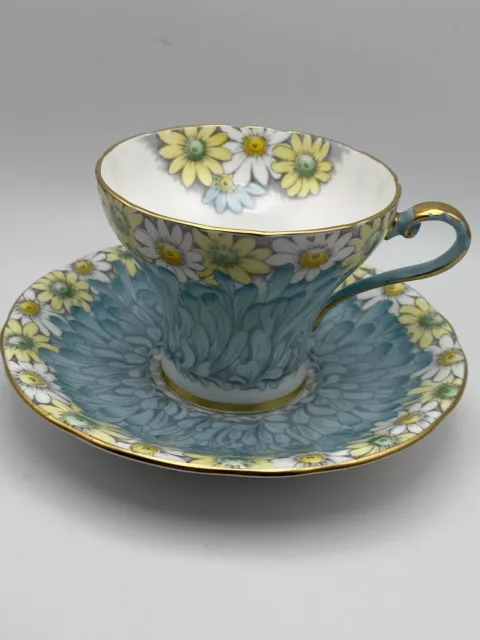 Aynsley Daisy Petals Floral Chintz Blue Corset Teacup and Saucer B4617 4617