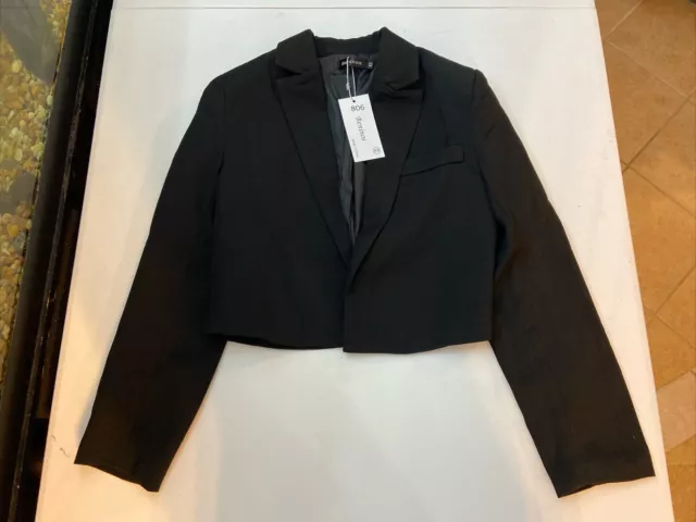 Beninos Womens Casual Blazers Open Front Crop Blazer Jacket XS Black