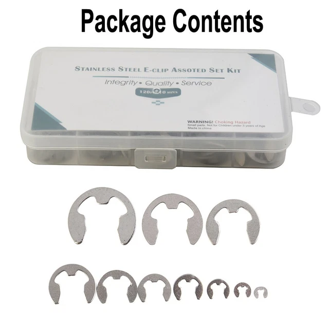 120PCS E Pinces C Circlip 304 Acier Inoxydable E-Clips Attaches Hardware