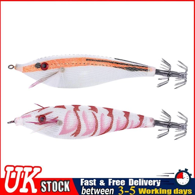 UK 9g Luminous Squid Jigs Artificial Wood Shrimps Cuttlefish for Sea Fishing Hoo