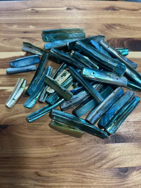 Vintage Large Blue Iridescent Shell Chunky Beads  New old Stock Bead Lot 2 Hole