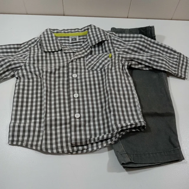 Carter's Grey White 6 Months Button Down Shirt and Pull On Pants 2 Piece Set