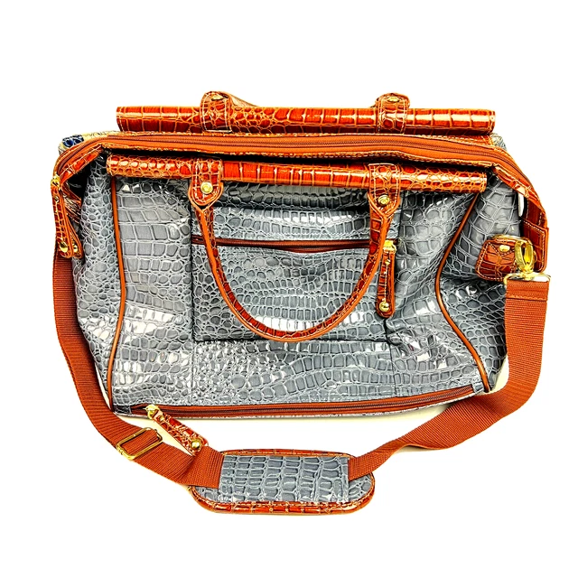 Samantha Brown Croc Embossed Blue/Gray Weekend Shoulder Tote Bag Luggage PVC 2