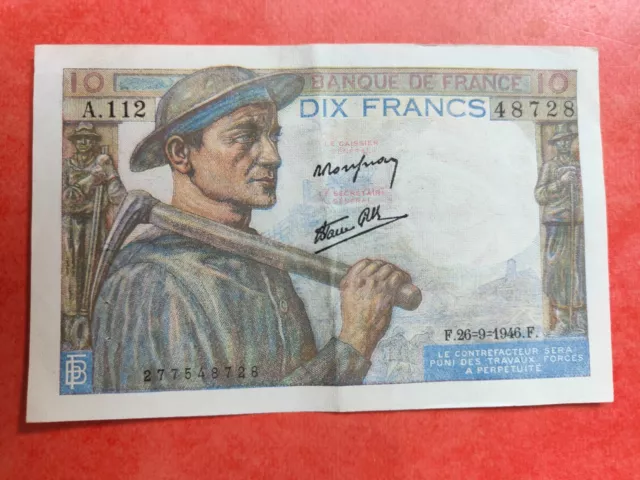 Billet France 10 Francs le Mineur 1946 TTB