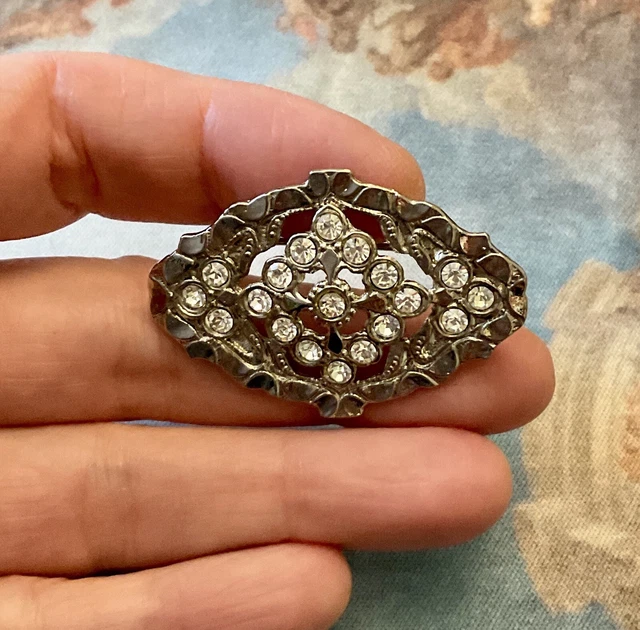 Broche Art Déco Années 1930 - Design Géométrique Avec Strass Et Plaqué Or - Ancienne Et élégante
