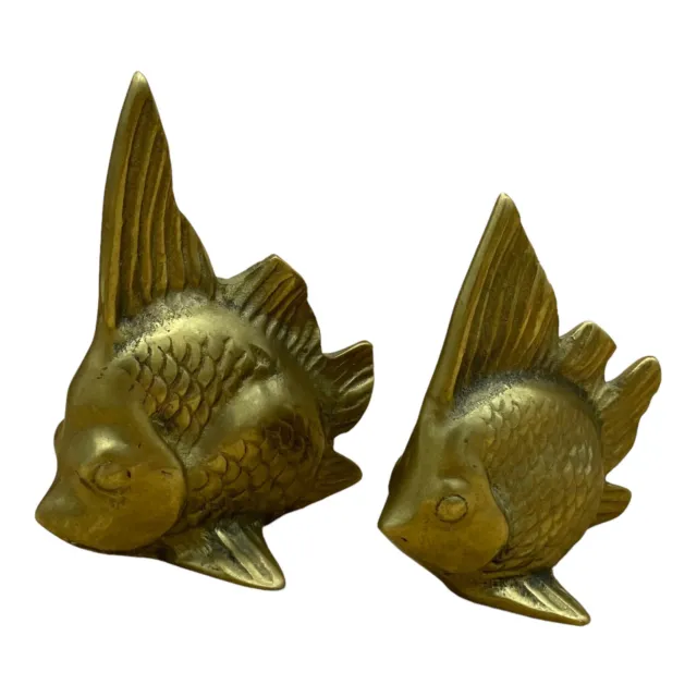 Vintage LOT 2 Brass Fish Goldfish Sculptures Figures 4” & 5” Tall