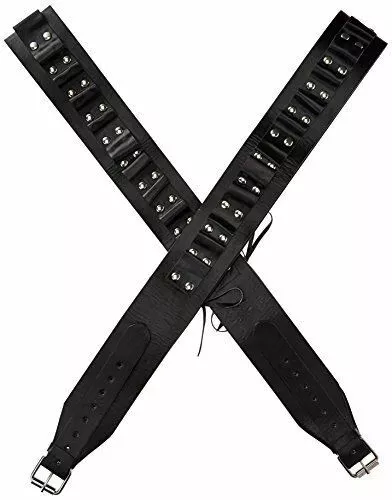 Authentic Western Leather Bandolier Bullet Belt, Black, Adult Fancy Dress Prop