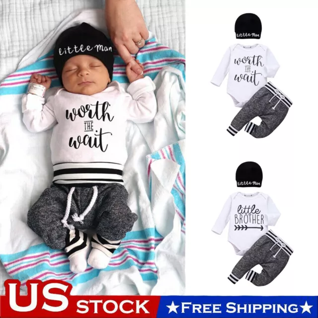 Newborn Kid Baby Boy Girl Clothes Jumpsuit Romper Bodysuit Pants Hat Outfits Set