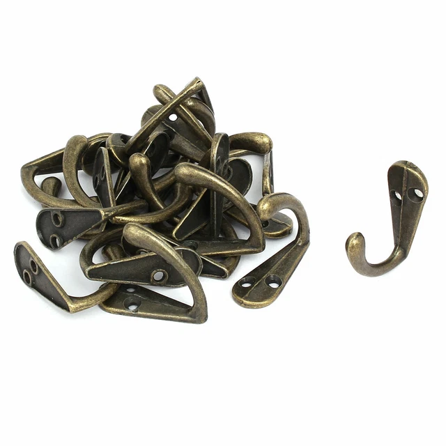 35mmx13mmx29mm Wall Mounted Retro Style Single Hanger Hooks Bronze Tone 20pcs