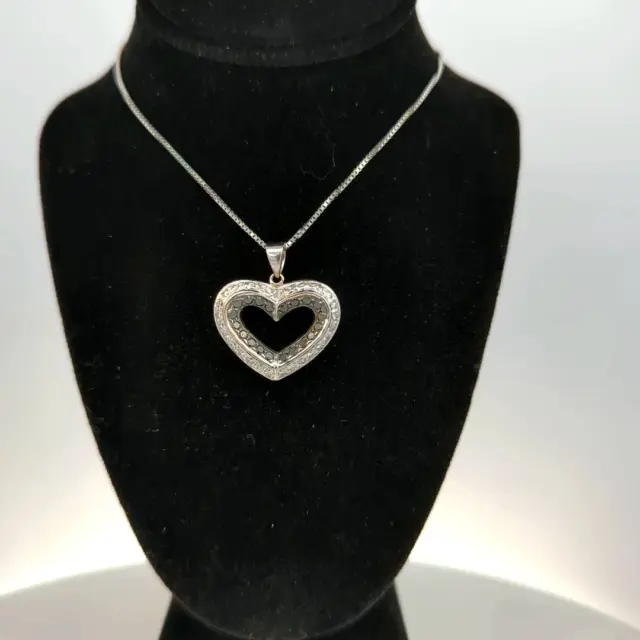 14kt White Gold Heart Pendant and Necklace with black Diamonds