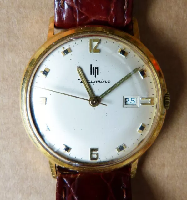 Montre bracelet homme LIP Dauphine en OR massif mécanique ancien gold watch