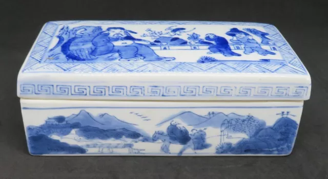 Chinese export blue & white vintage Art Deco oriental antique pencil box