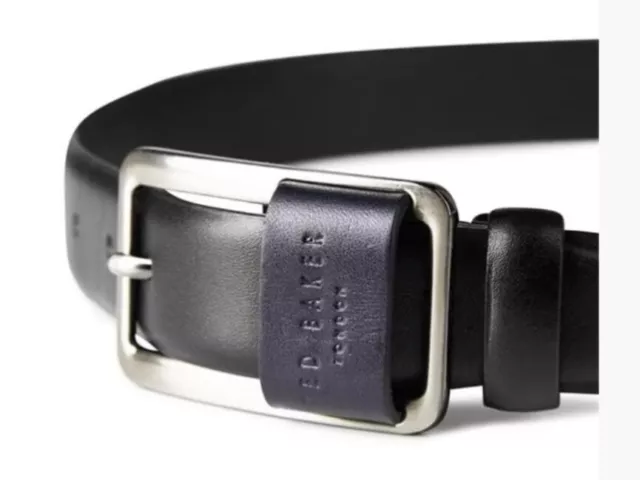 Ted Baker Koen Black Leather Belt Uk Size 38 Waist New 100% Genuine Rrp £50