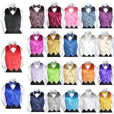 23 Color Satin 2pc Bow Tie Vest Set 4 Boys Teens Formal Party Tuxedo Suits 8-28