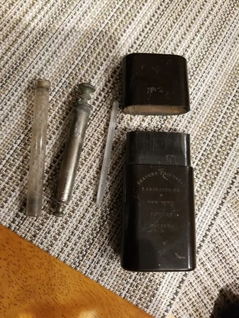Rare Antique Medical Doctors Bag Syringe Glass Set SEABURY PHARMACAL LABRATORIES