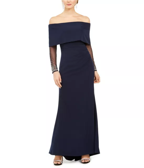 Vince Camuto Womens Embellished Gown Off-Shoulder Dress