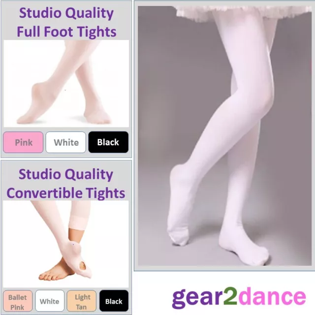 Studio Quality 60 Denier Girls Dance Tights Ballet Tap Modern Full & Convertible