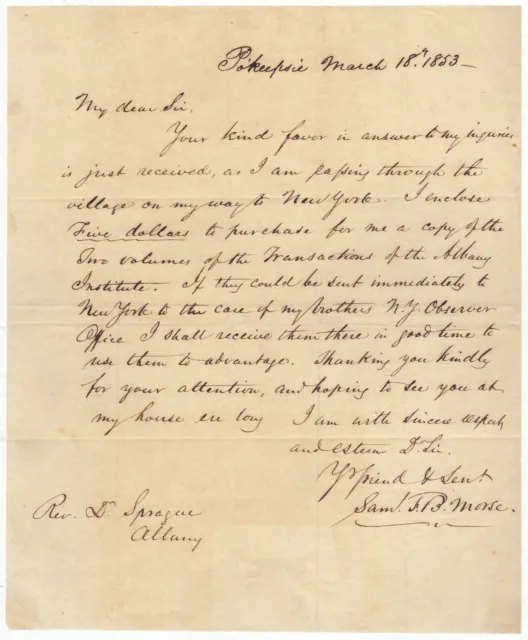 Morse, Samuel F. B. (1791-1872) - Excellent autograph letter signed