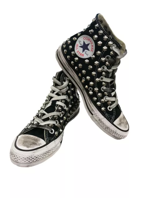 Converse alte nere All Star personalizzate con Borchie argento antiruggine