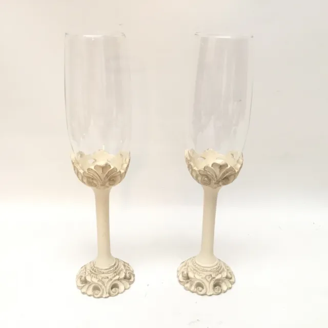 Beautiful Tuscan/French Scrolls Ivory Wedding Toasting Champagne Flutes Pair NEW