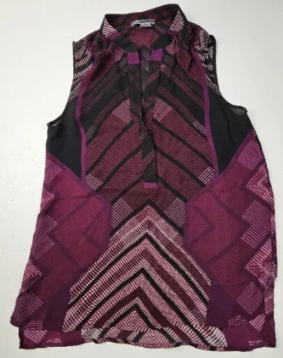 VINCE Purple Silk Sheer  Sleeveless Shirt Top Blouse Womens Size Small