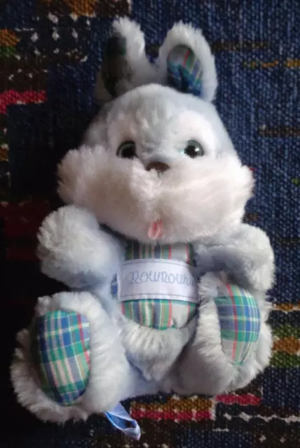 Rb/ Doudou Peluche Nounours Lapin Grelot Blanc Bleu Carreaux Vert 19 Cm  Kom 9
