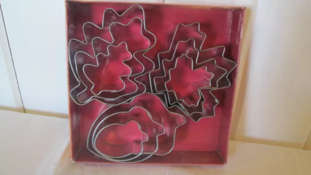 Box Of 9 FALL THANKSGIVING Leaves Acorn  Maple Leaf Metal Cookie Cutters Set