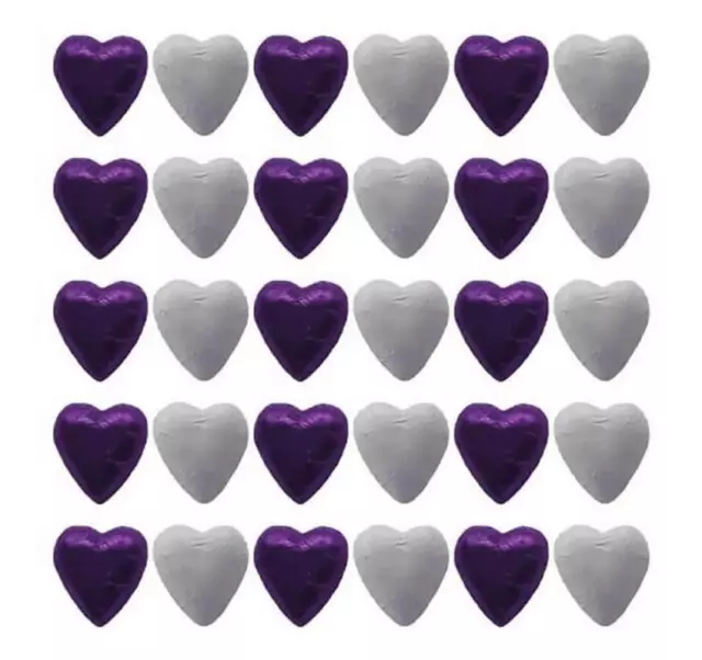 150 Cadbury Chocolate Purple And White Hearts-Wedding Favours Birthday Parties