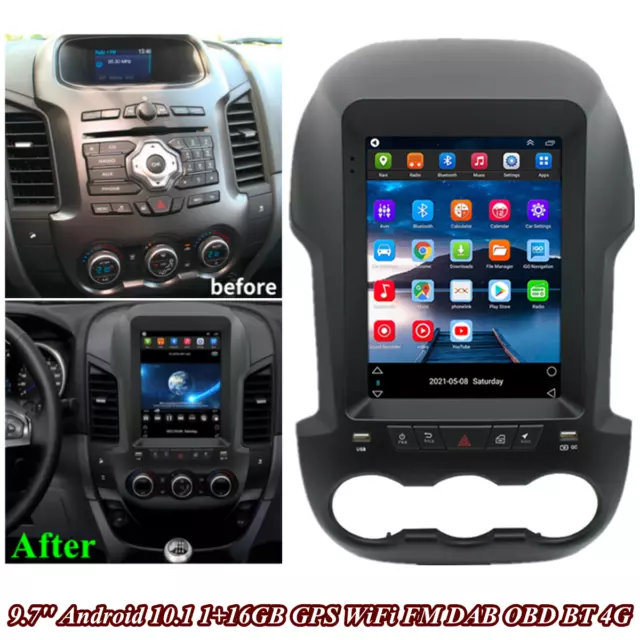 9.7'' 1+16GB Android 10.1 Radio Player GPS WiFi FM DAB For Ford Ranger 2011-2015