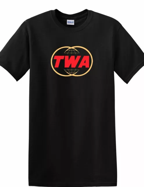 TWA Trans World Airlines Retro Red Gold Tee Shirt US Travel Black Cotton T-shirt