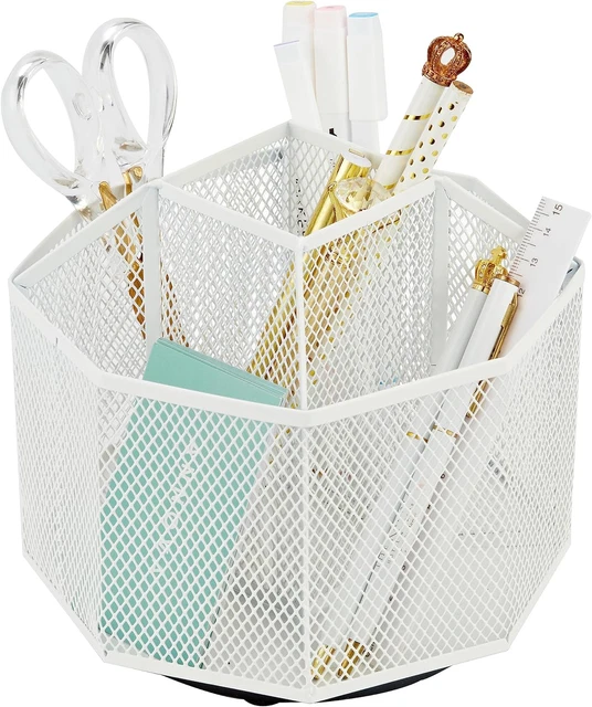 Mesh Desk Organizer Rotate with 5 Compartments Spinning Tidy Candy/Pen Holder Of