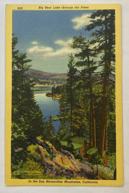 Vintage Postcard, Unposted, View of Big Bear Lake through the Pines, California