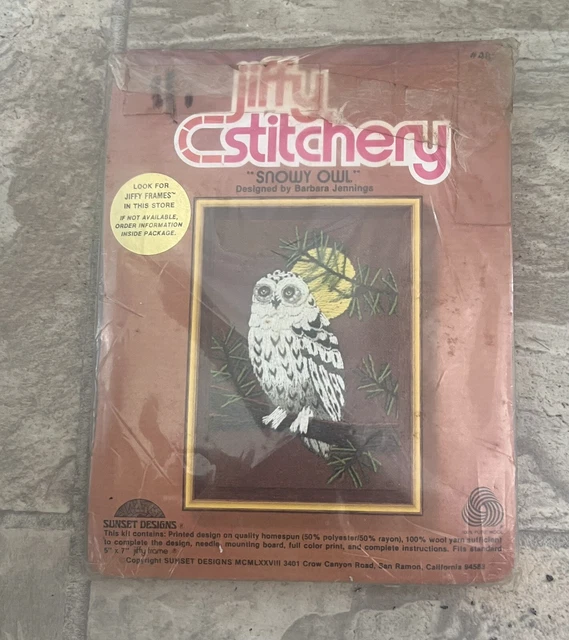 "Nuevo Kit de Vintage Jiffy Stitchery ""Scops Owl"" #482 Sunset Designs 5x7"""