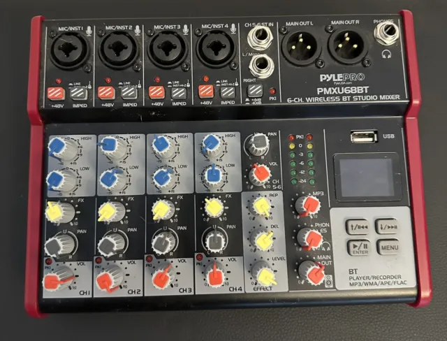 Pyle PMXU68BT 6-Ch. Bluetooth Studio Mixer, Pro Digital DJ Audio Mixer Console
