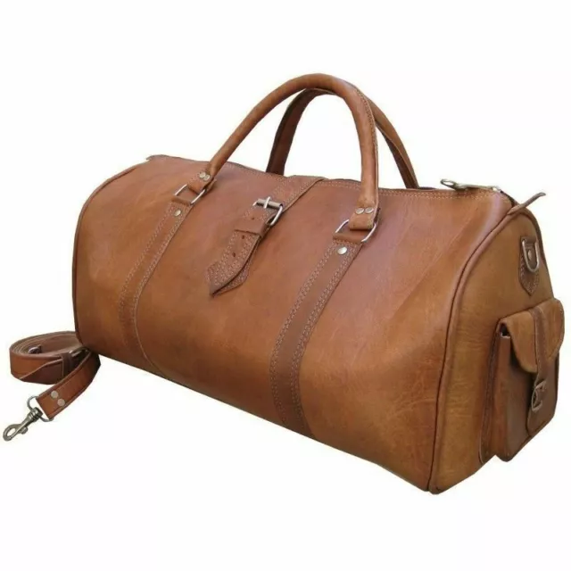 24" Men Genuine Leather Large Vintage Duffel Travel Weekender Overnight Bag