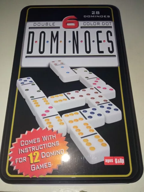 Juego de Domino 28 dominoes + caja metal alta calidad double 6 con colores