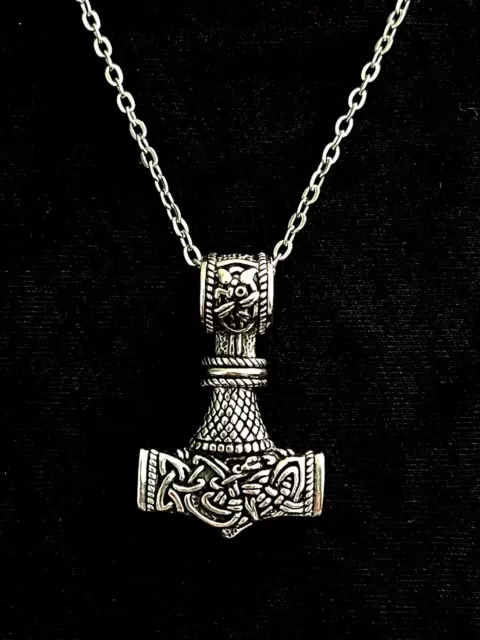 925 Sterling Silver Double Sided Viking Mjolnir Thor Thor's Hammer Pendant Chain