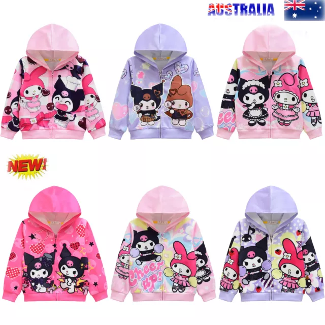 Kids Cartoon Kuromi Hoodie Zipper Jacket Coat Children Casual Sweatshirt Top