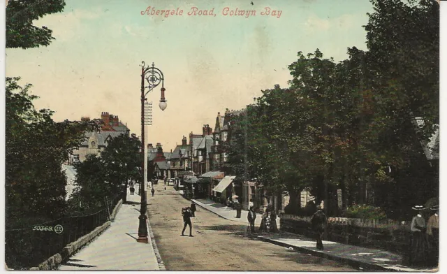 Wales, Abergele Road Colwyn Bay, coloured postcard by Valentine 50368, used 1908
