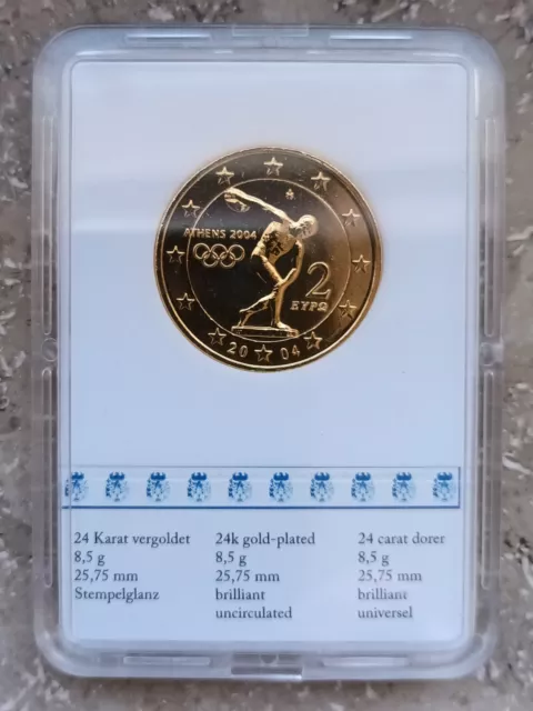 2 € Sondermünze Olympia Griechenland 2004 vergoldet und gekapselt mit Zertifikat
