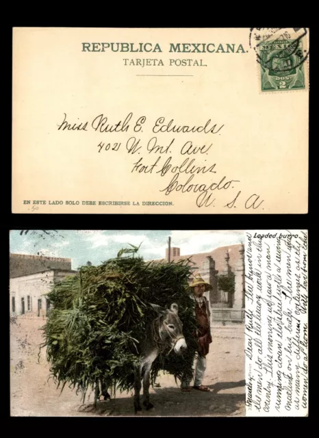 MayfairStamps Mexico to Fort Collins CO Loaded Burro Post Card aah_93373